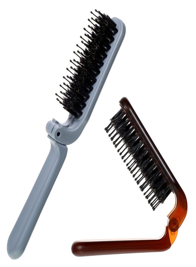 Styquenzer فرشاة شعر قابلة للطي للسفر (قطعتان)، فرشاة شعر صغيرة بشعيرات الخنزير، فرشاة سفر قابلة للطي بحجم الجيب للنساء، فرشاة محمولة صغيرة الحجم مناسبة لحقيبة اليد للشعر الكثيف والخفيف والمجعد والمستقيم، لاستعادة لمعانه. - Image 1